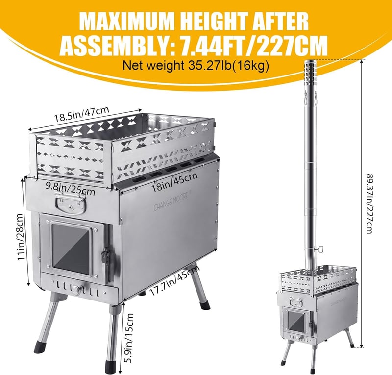 Portable Camping Wood Stove with Heat Concentration and Chimney Pipe