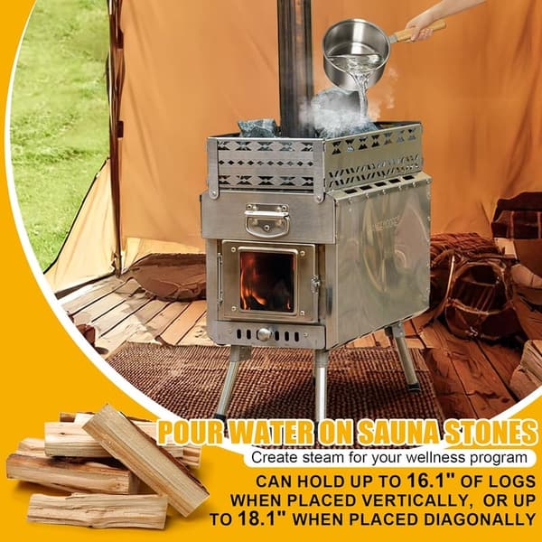 Portable Camping Wood Stove with Heat Concentration and Chimney Pipe