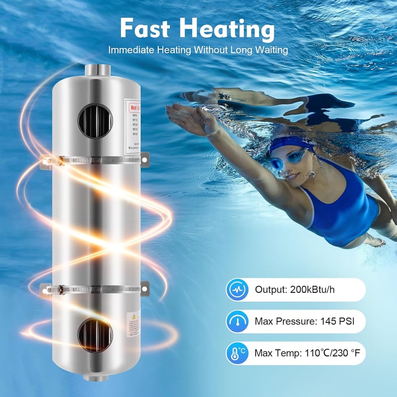 200 kBtu/hr Stainless Steel Pool Heat Exchanger for Pools & Spas