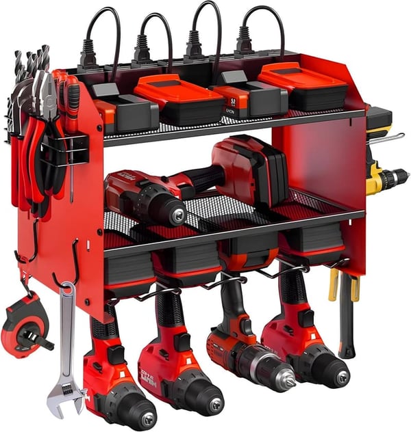 3-Layer Power Tool Organizer with Charging Station, Red