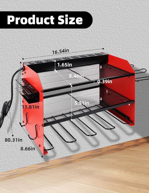 3-Layer Power Tool Organizer with Charging Station, Red