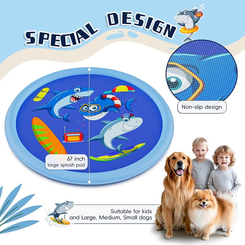 Outdoor Shark Splash Pad for Toddlers & Dogs - Summer Fun Toy