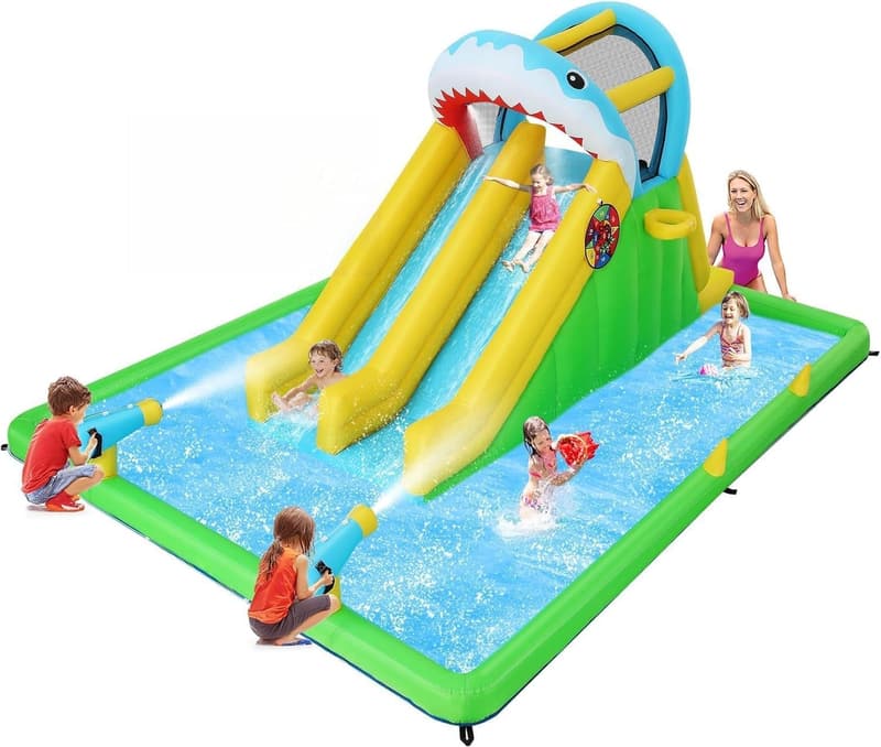 Shark Attack Inflatable Bounce House with Water Slides for Kids