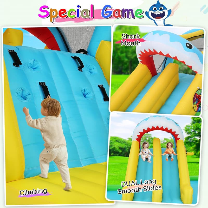 Shark Attack Inflatable Bounce House with Water Slides for Kids