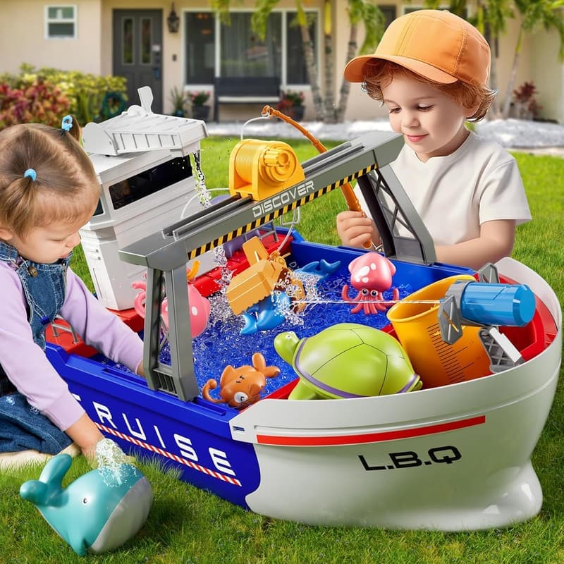 Summer Water Playset with Ship Toy and Fishing Game for Ages 2-6
