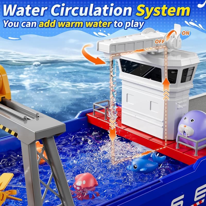 Summer Water Playset with Ship Toy and Fishing Game for Ages 2-6