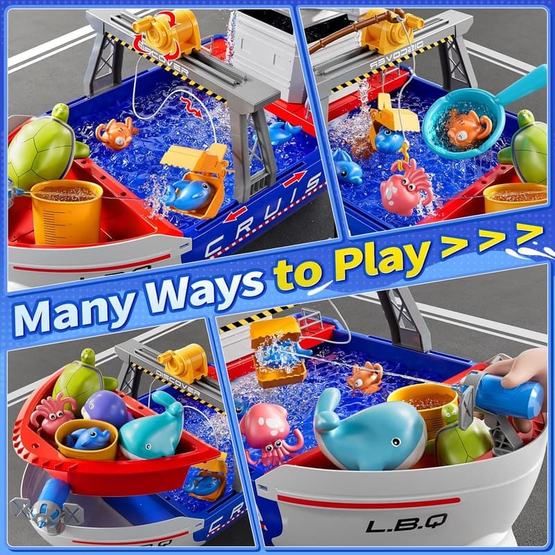 Summer Water Playset with Ship Toy and Fishing Game for Ages 2-6