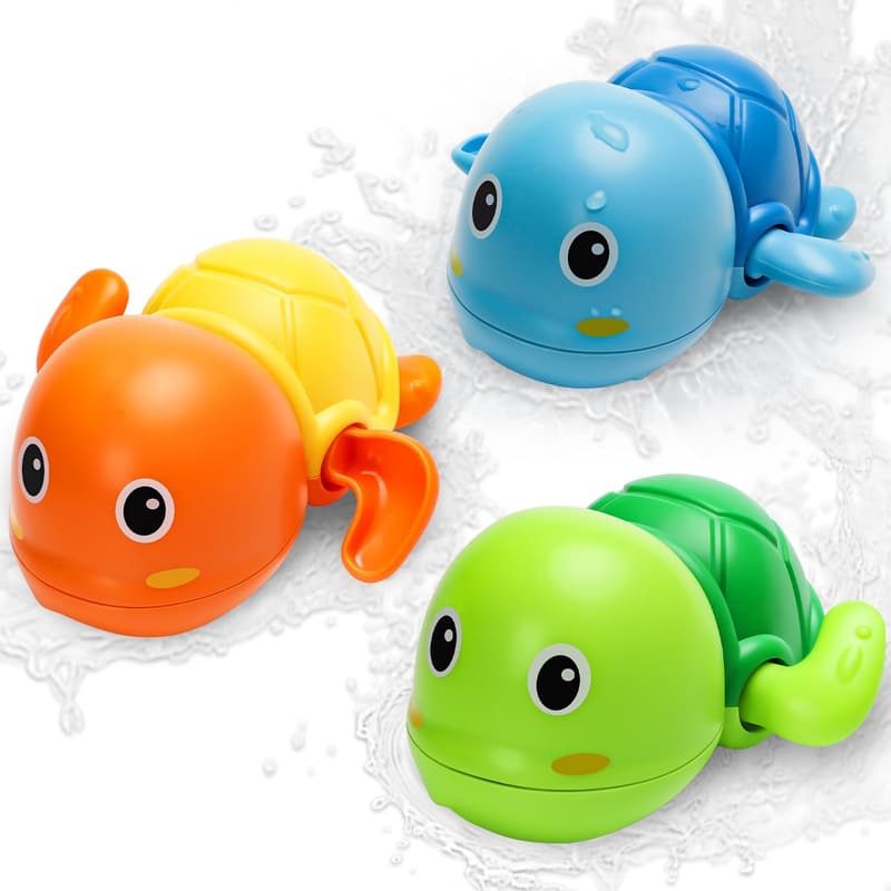 Toddler Bath Toys - Cute Floating Wind-Up Turtle - 3 Pack