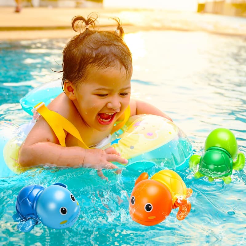 Toddler Bath Toys - Cute Floating Wind-Up Turtle - 3 Pack