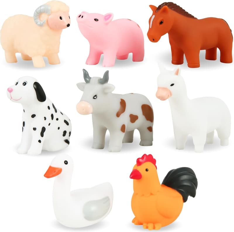 No-Hole Bath Toys for Infants and Toddlers - 8 Animal Set with Bag