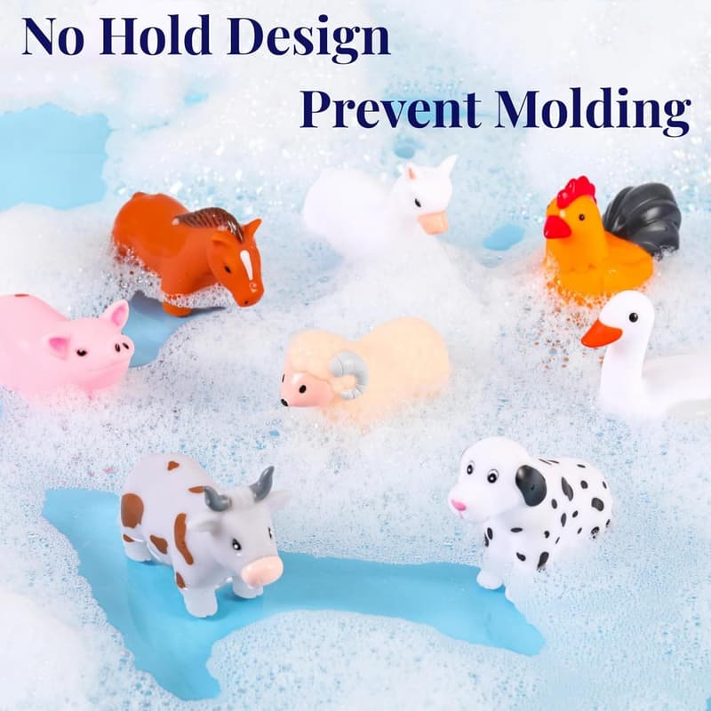 No-Hole Bath Toys for Infants and Toddlers - 8 Animal Set with Bag