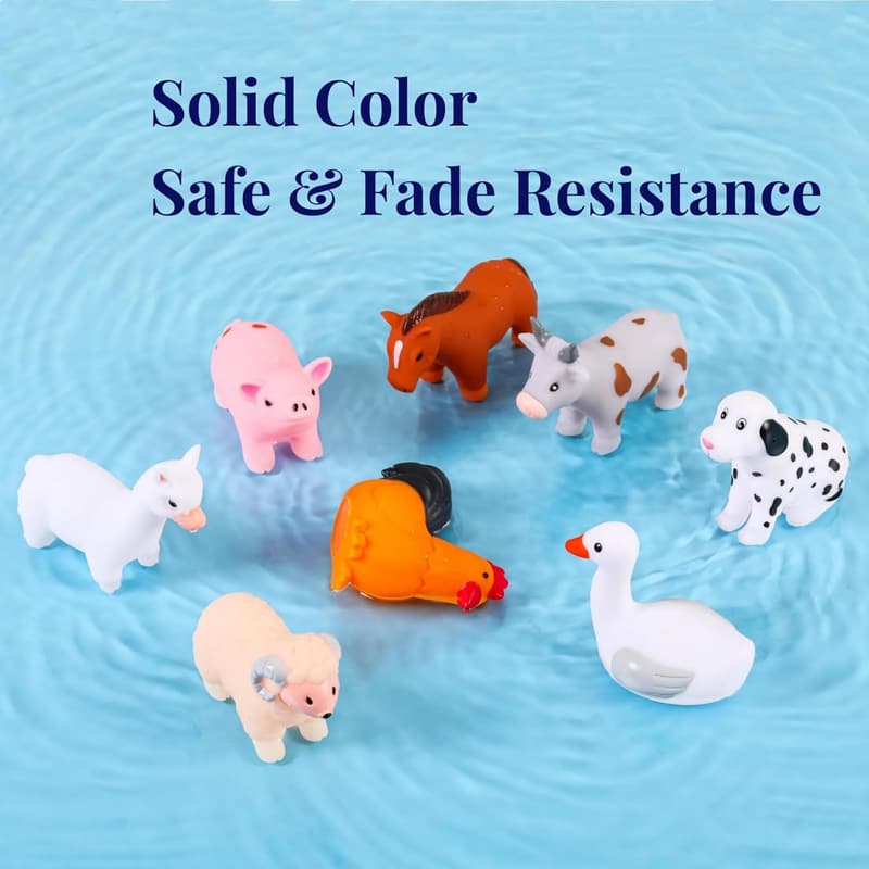 No-Hole Bath Toys for Infants and Toddlers - 8 Animal Set with Bag