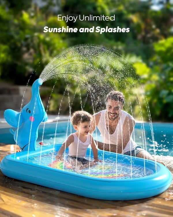 Blue Elephant Inflatable Splash Pad for Toddlers' Birthday