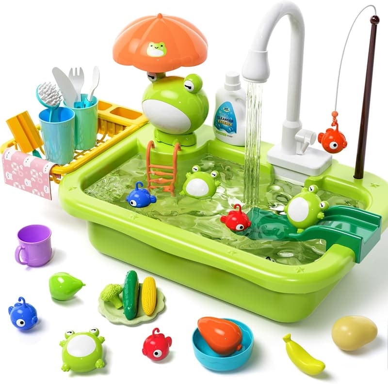 Kids Play Sink Toy with Electric Faucet & Accessories