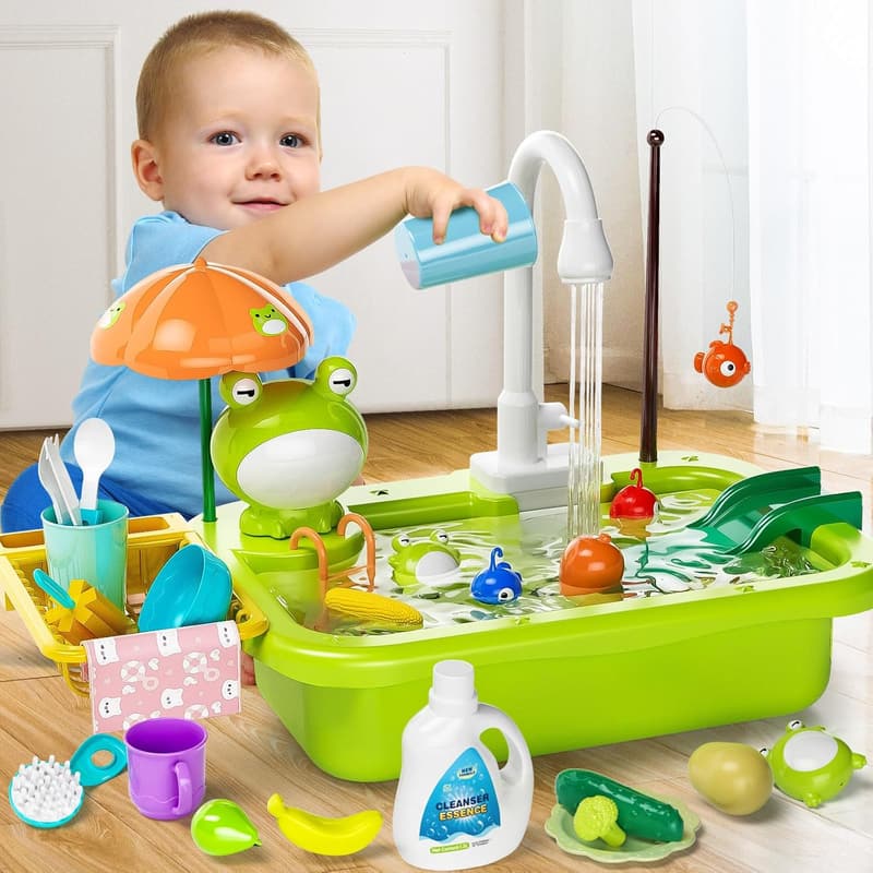 Kids Play Sink Toy with Electric Faucet & Accessories