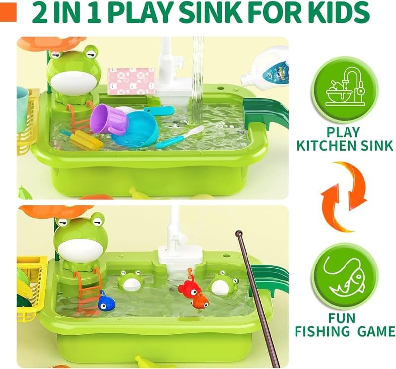 Kids Play Sink Toy with Electric Faucet & Accessories