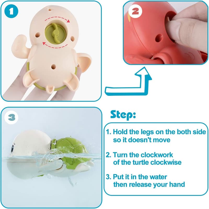 Cute Swimming Turtle Bath Toys Set for Toddlers 1-3