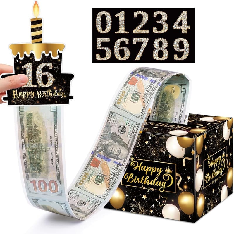Birthday Money Gift Box with DIY Stickers and Happy Card