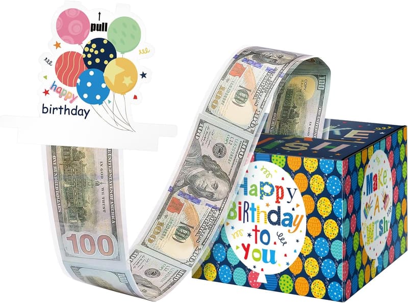 Birthday Money Box with Blue Balloon Surprise for Cash Gifts