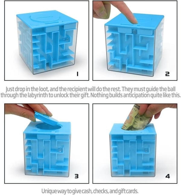Money Maze Puzzle Box - Unique Gift for Kids & Adults (Blue)
