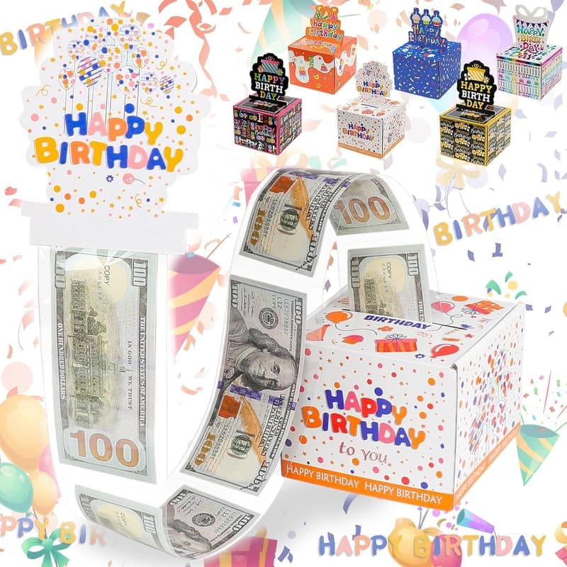 Birthday Cash Gift Money Box with Pull-Out Card and Bags