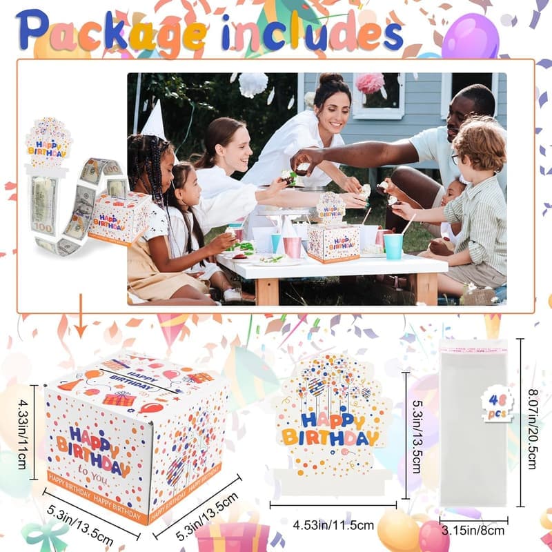 Birthday Cash Gift Money Box with Pull-Out Card and Bags