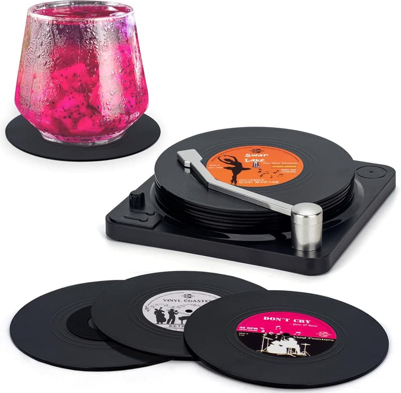 Funny Retro Vinyl Record Coasters Set for Music Lovers - 6 Pcs