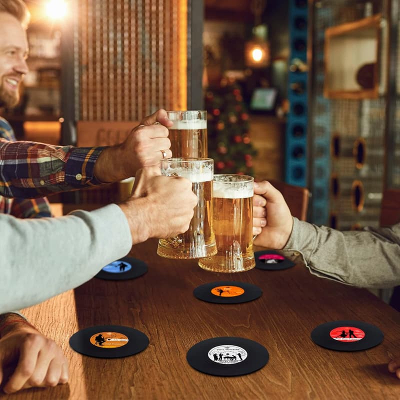 Funny Retro Vinyl Record Coasters Set for Music Lovers - 6 Pcs