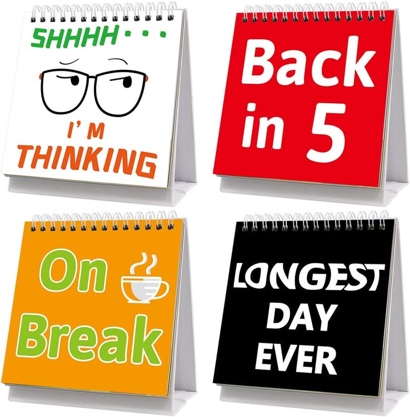 Funny Flip-Over Desk Sign: 30 Messages, Black Plastic, 5
