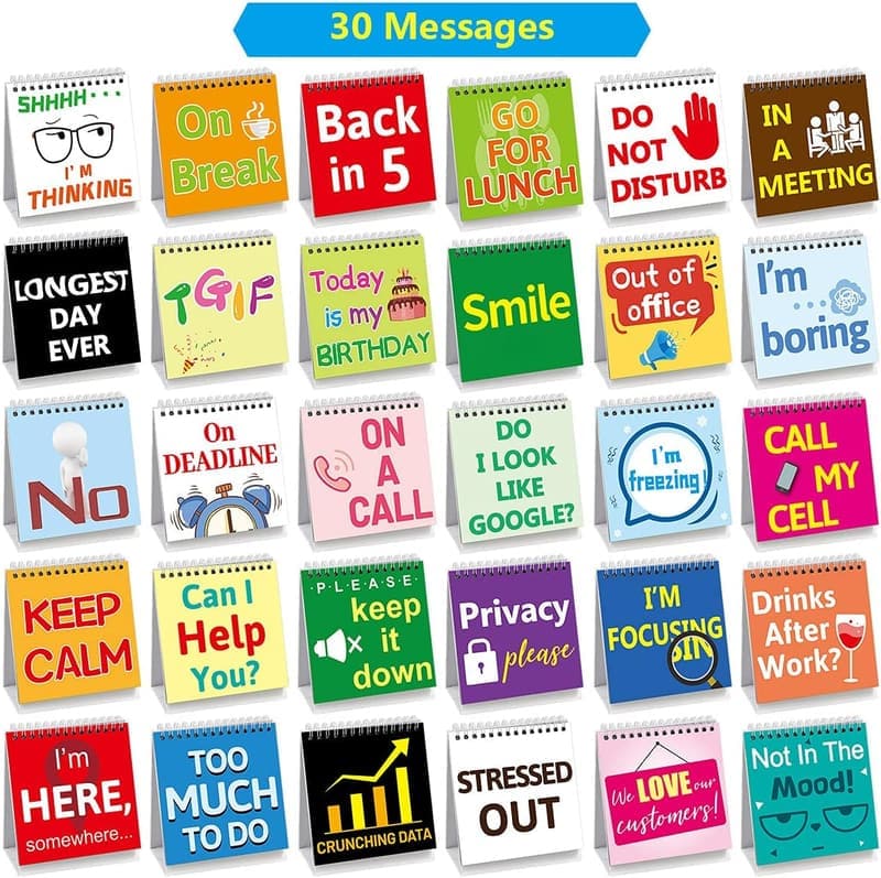 Funny Flip-Over Desk Sign: 30 Messages, Black Plastic, 5
