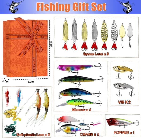 Fishing Lure Gift Set for Teen Boys - 24-Piece Accessories