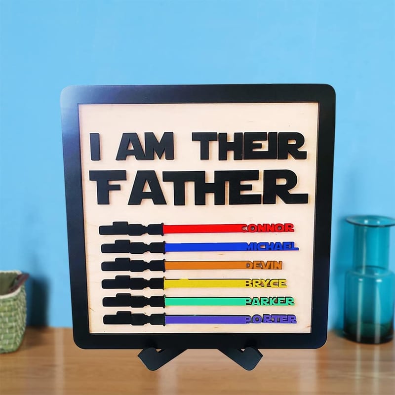 Father's Day Engraved Wooden Desk Plaque - Personalized Family Names