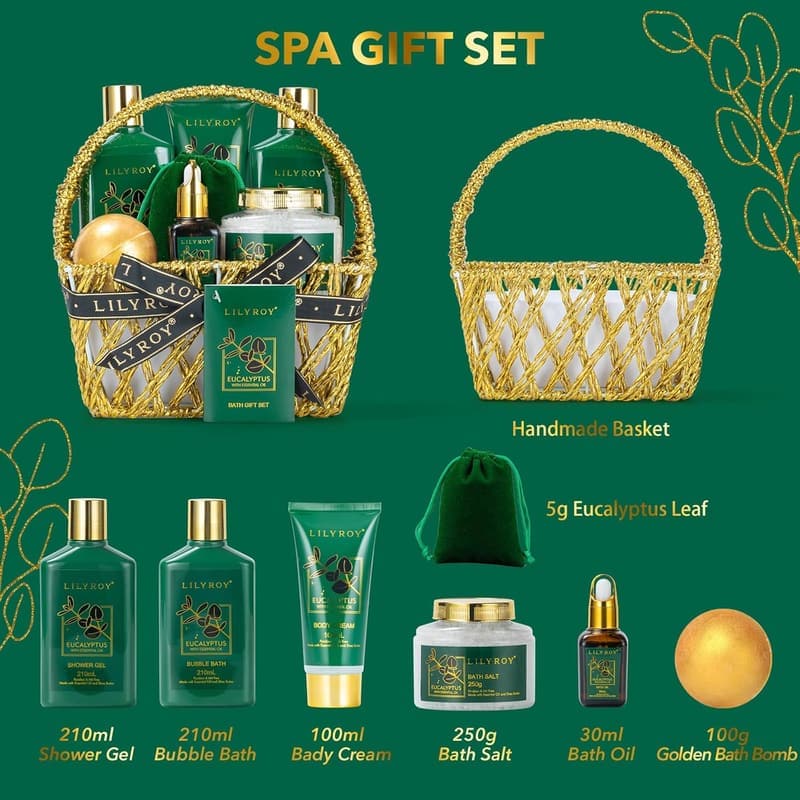 Mother's Day Eucalyptus Spa Gift Basket for Women - 9 Pieces