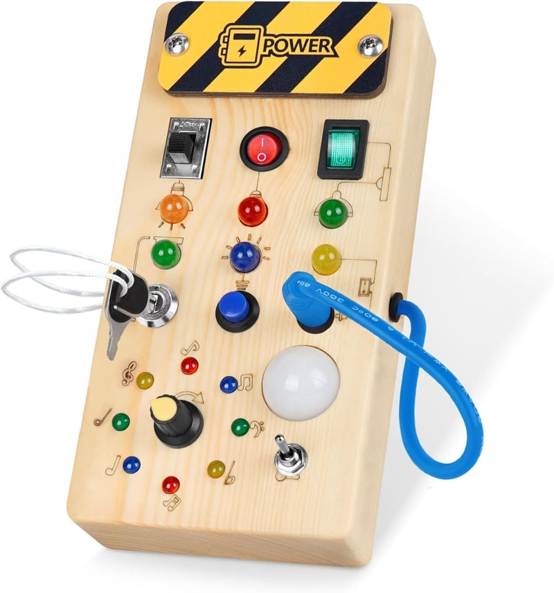 Montessori Busy Board with 8 LED Switches for Toddlers 1+