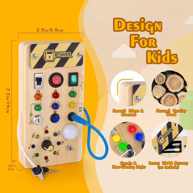Montessori Busy Board with 8 LED Switches for Toddlers 1+