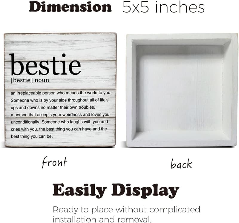 Best Friend Definition Wooden Decor Box Sign, 5x5 Inches