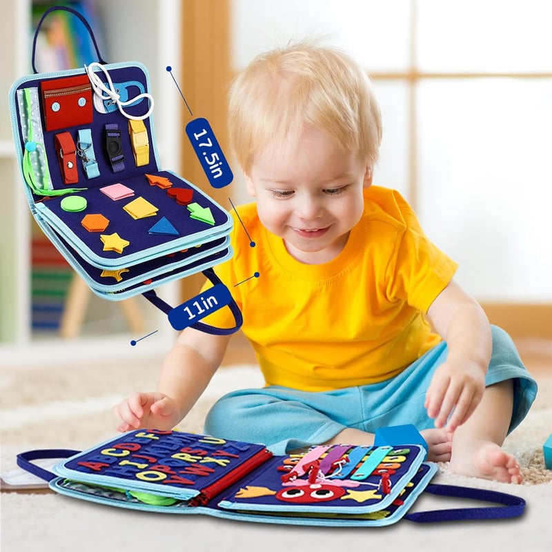 Montessori Toddler Busy Board - Blue Dinosaur Sensory Toy