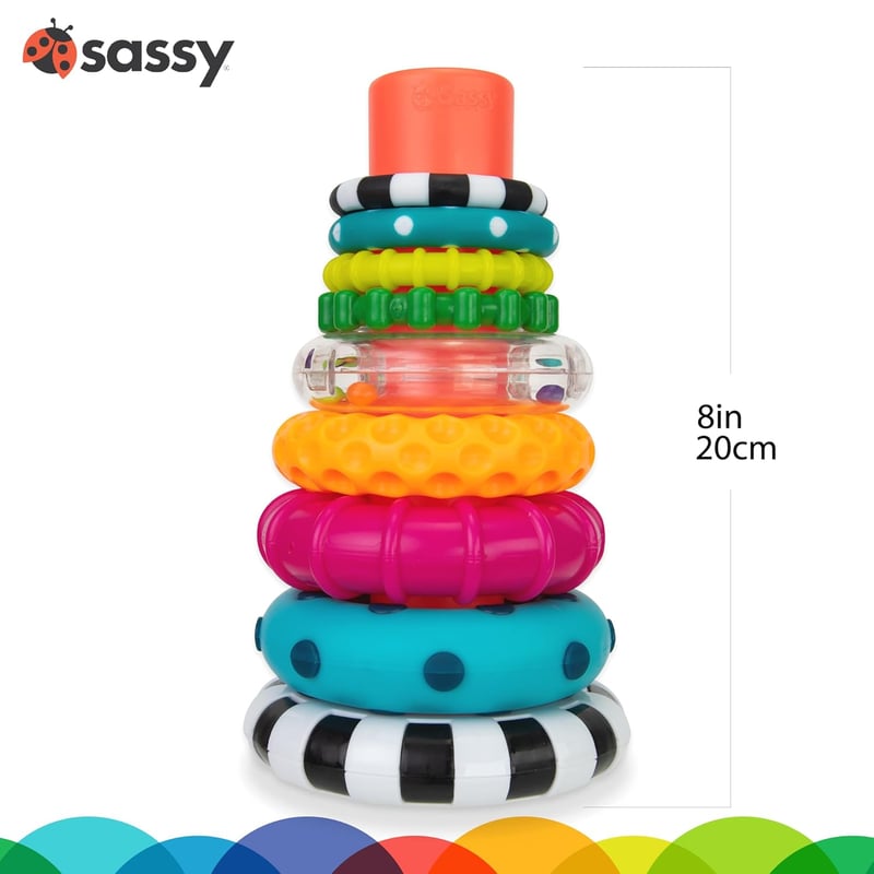 Sassy Stacks Stacking Ring Toy for Ages 6+ Months, 9 Pieces
