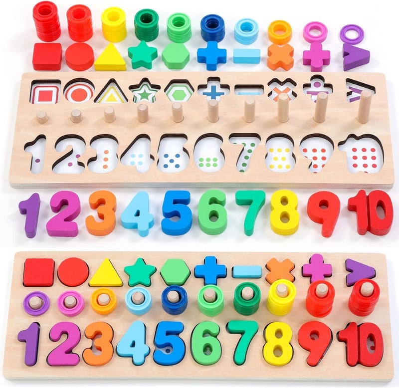 Rainbow Montessori Shape and Number Puzzle Stacking Toys for Toddlers
