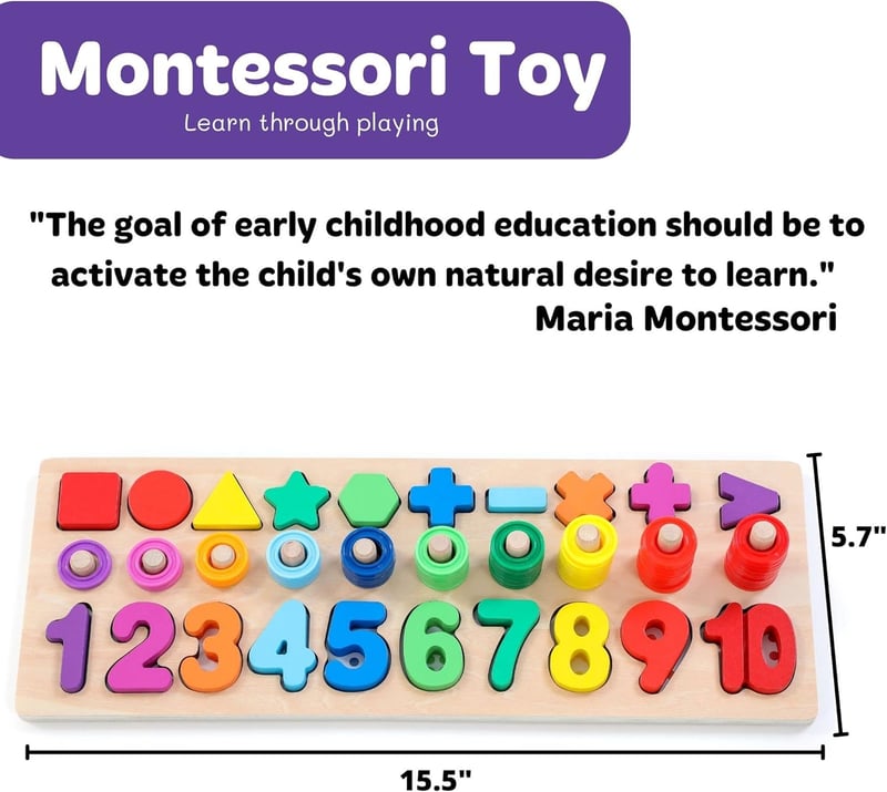 Rainbow Montessori Shape and Number Puzzle Stacking Toys for Toddlers