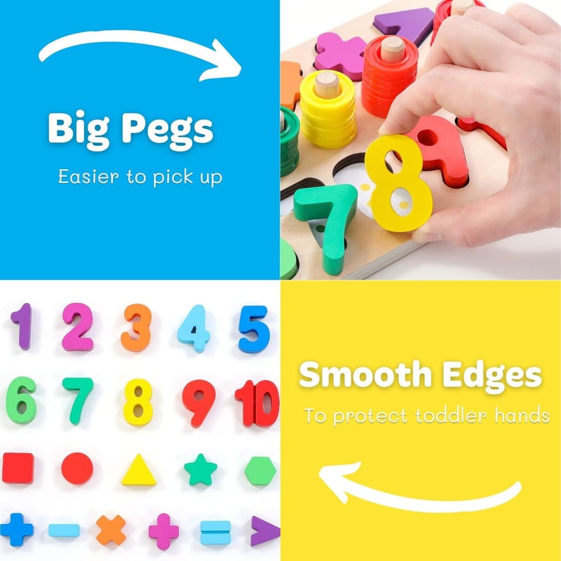 Rainbow Montessori Shape and Number Puzzle Stacking Toys for Toddlers