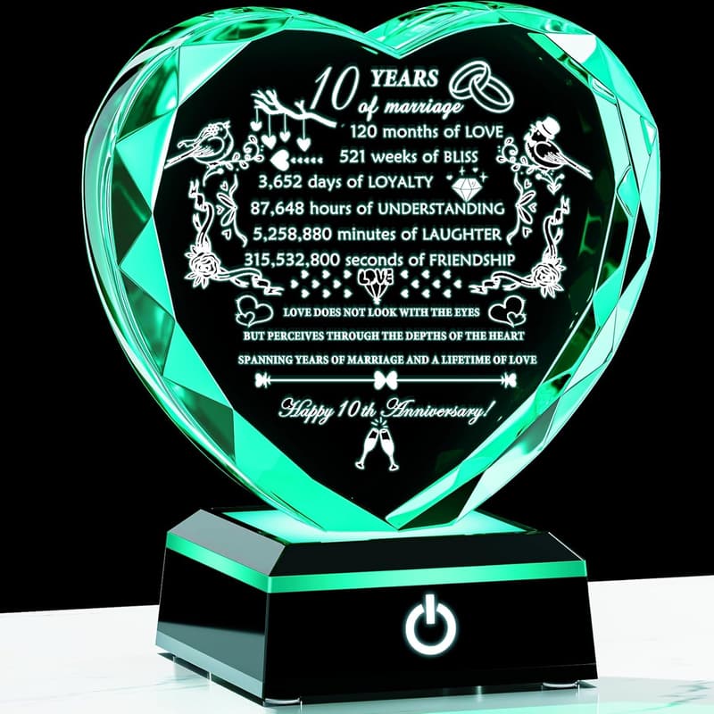 10th Anniversary Crystal Heart Keepsake Gift for Couples
