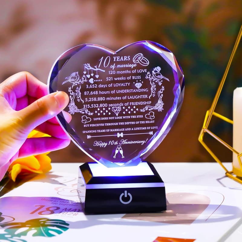 10th Anniversary Crystal Heart Keepsake Gift for Couples