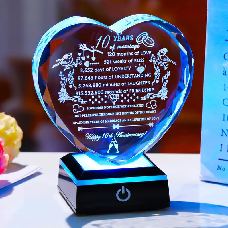 10th Anniversary Crystal Heart Keepsake Gift for Couples