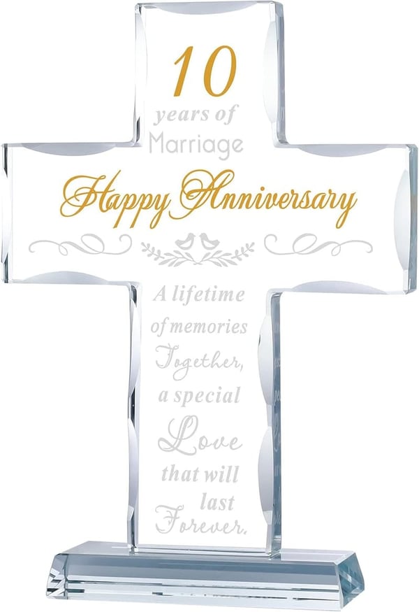 10th Anniversary Glass Cross Gift for Wife