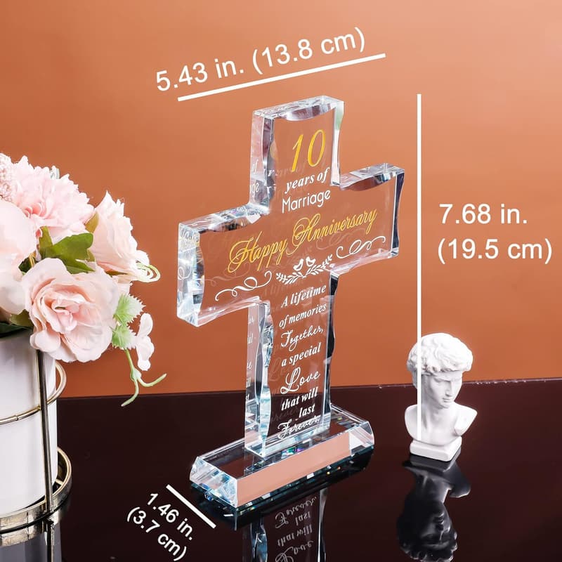 10th Anniversary Glass Cross Gift for Wife