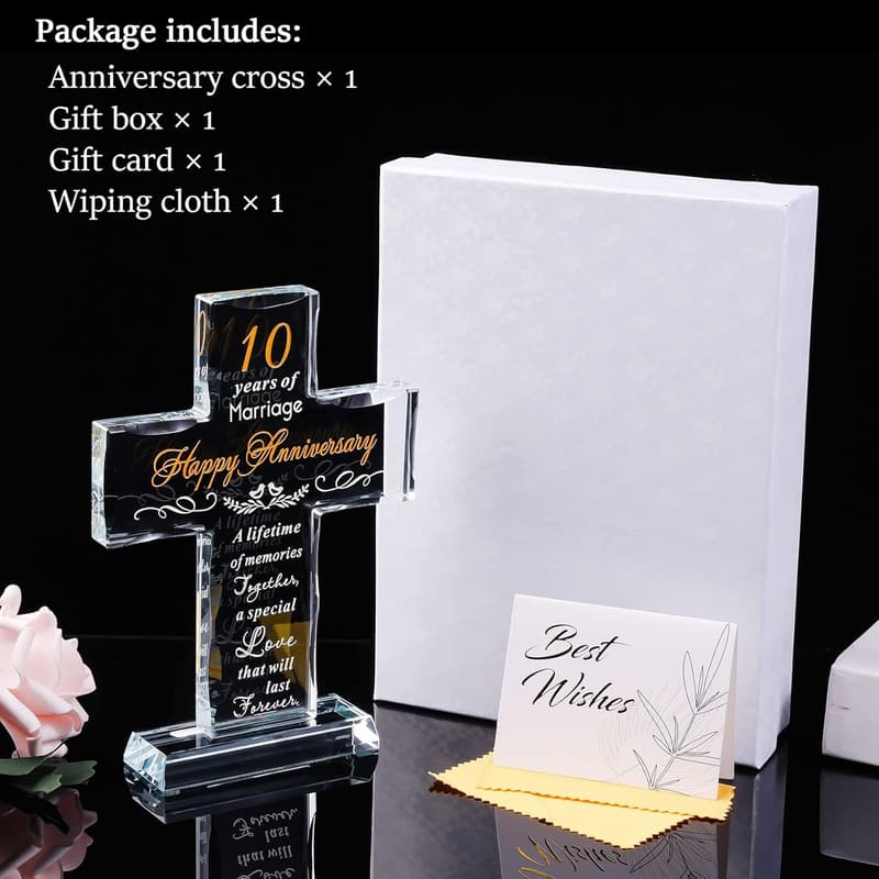 10th Anniversary Glass Cross Gift for Wife