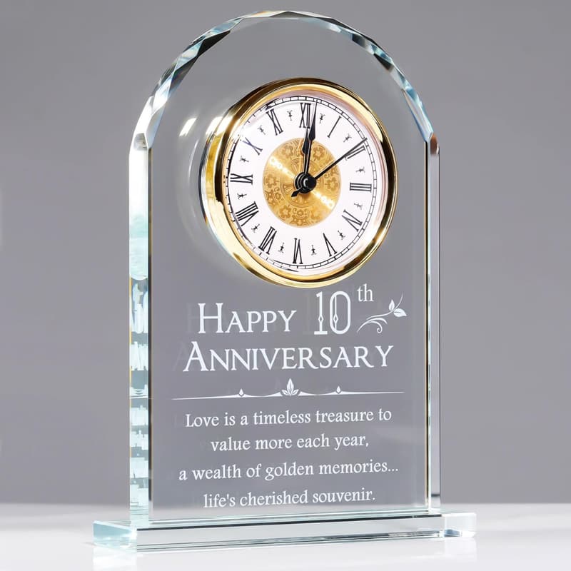 10th Anniversary Glass Clock Keepsake for Couples
