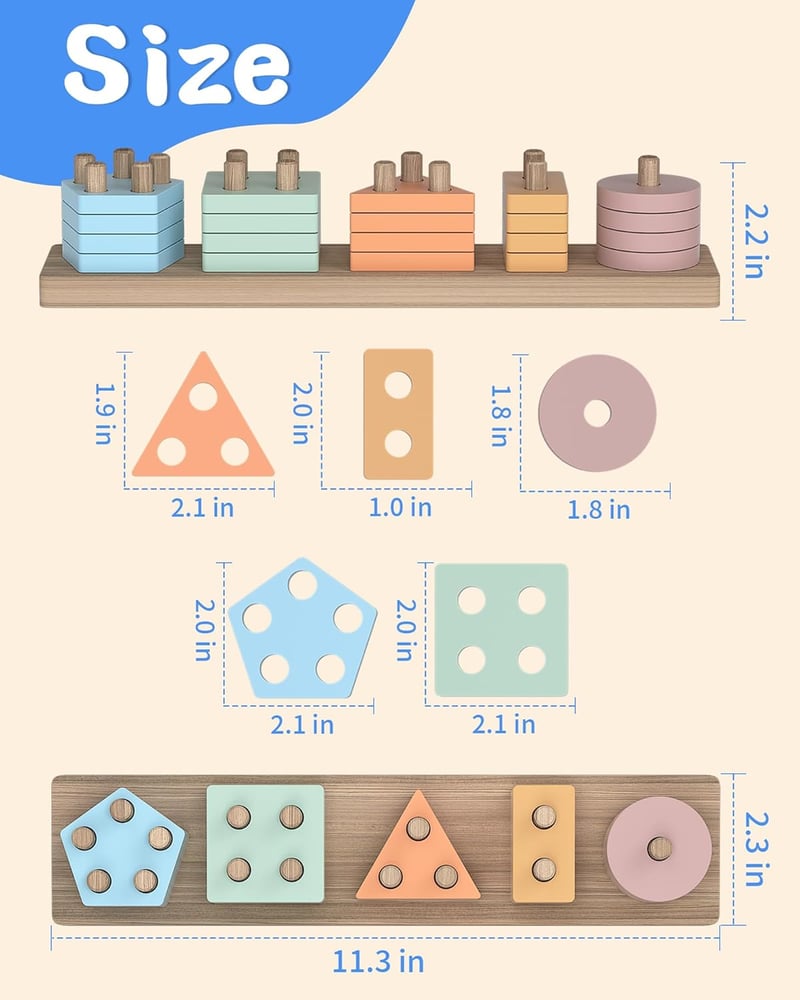 Wooden Shape Sorter Montessori Toy for Toddlers (1-3 Years)