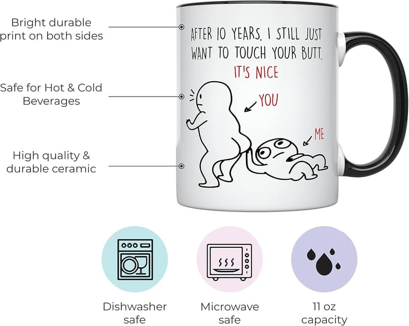 10th Anniversary Funny Mug for Couples - 11 オズ, Black Handle